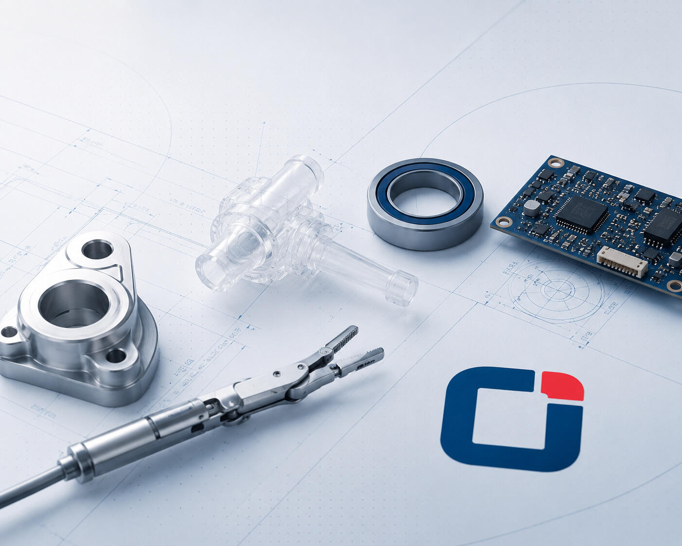 Technische Blaupause mit modernem Logo